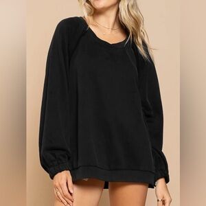 POL Washed Black V-Neck Pullover Sweatshirt